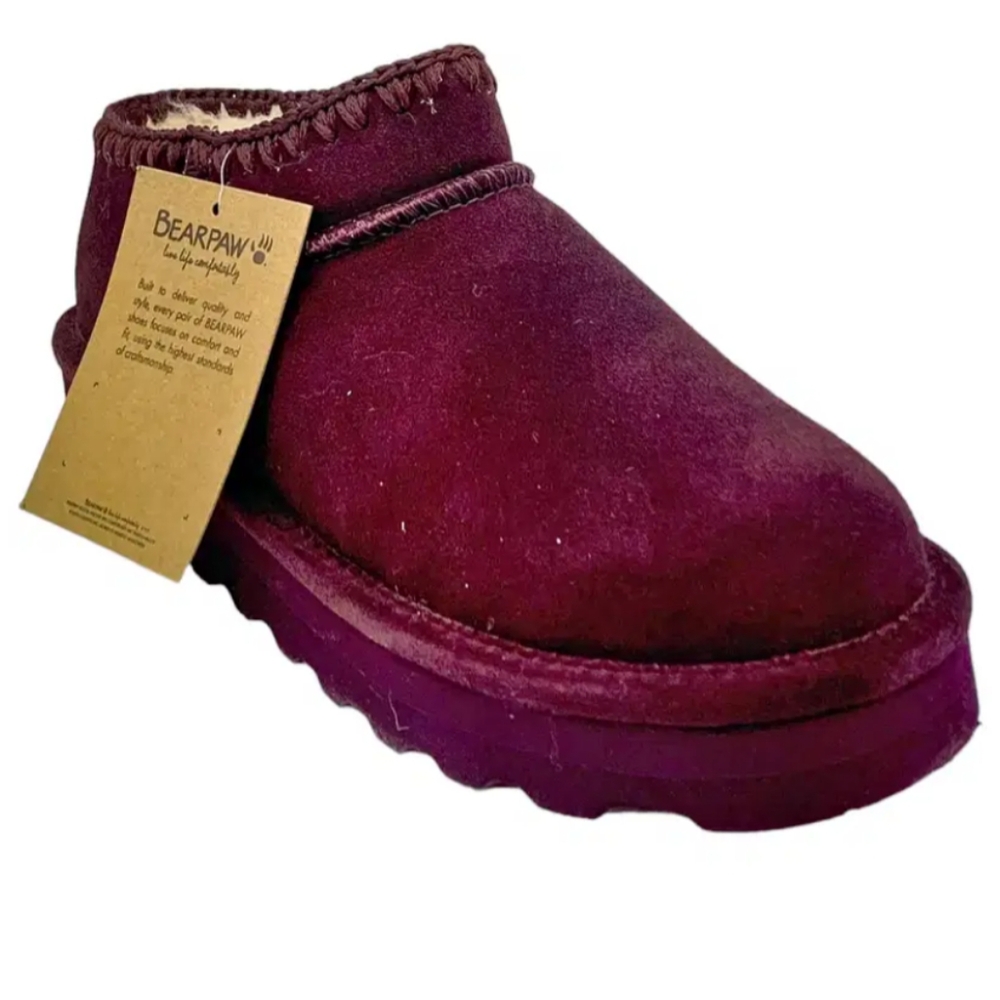 New BEARPAW Lana Crochet Suede Bootie Eggplant 7M  10M 10W 10.5W, 10.5M